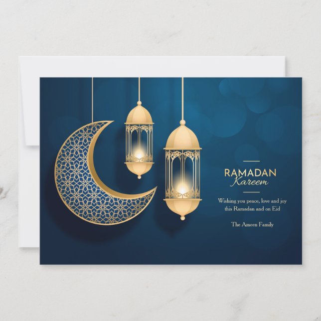 Ramadan Kareem Blue och Guld Card Julkort (Framsida)