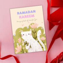 Ramadan Kareem Cat Colorful Flowers Card