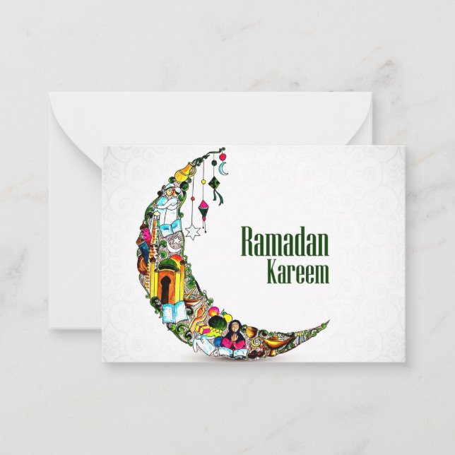 Ramadan Kareem Colorful Crescent Anteckningskort (Framsida)