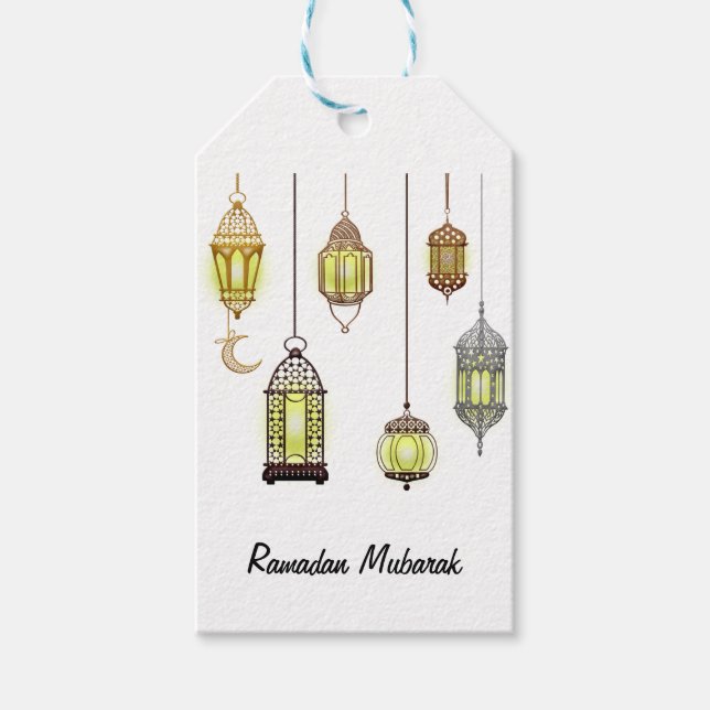 Ramadan Kareem Crescent Lanterns Mubarak Islamic Presentetikett (Framsidan)