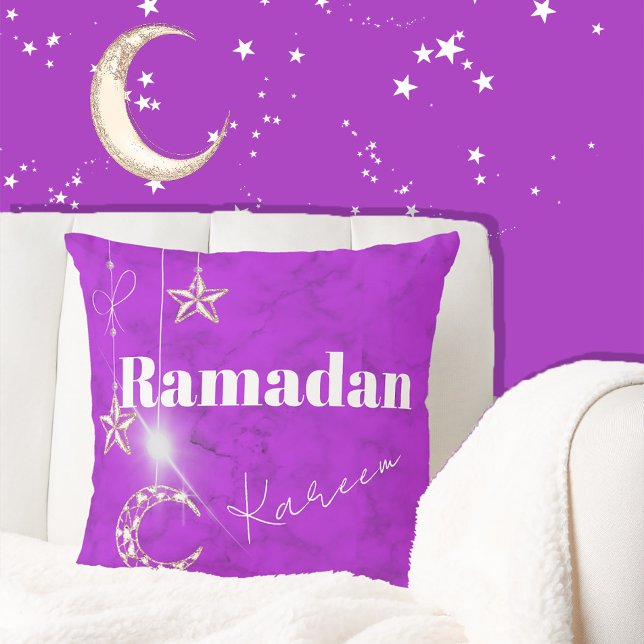 Ramadan Kareem Elegant Lila Måne Stars Kudde (Skapare uppladdad)