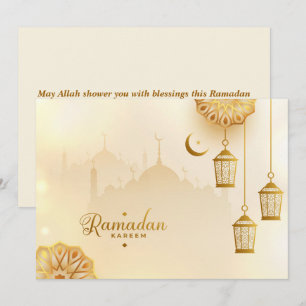 Ramadan Kareem Golden Crescent and lantern Julkort