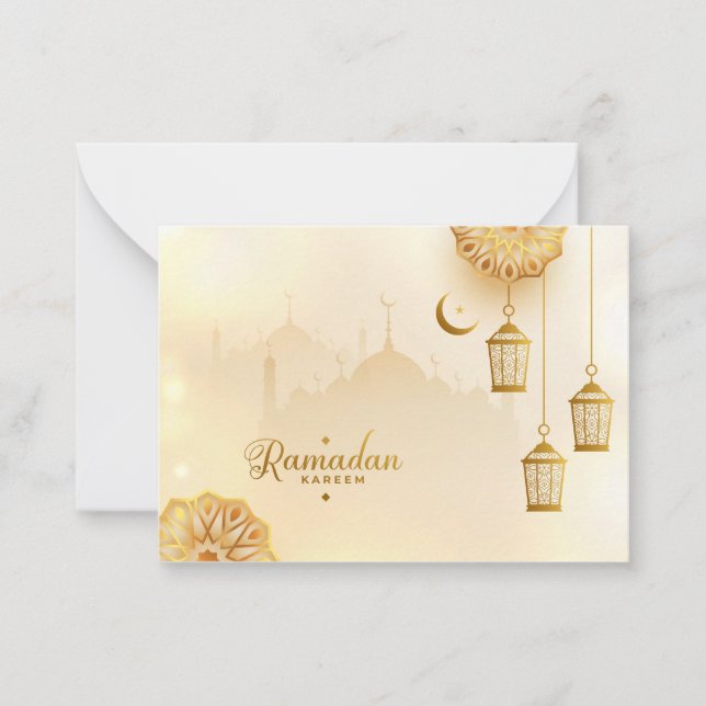 Ramadan Kareem Guld Crescent and lantern Anteckningskort (Framsida)