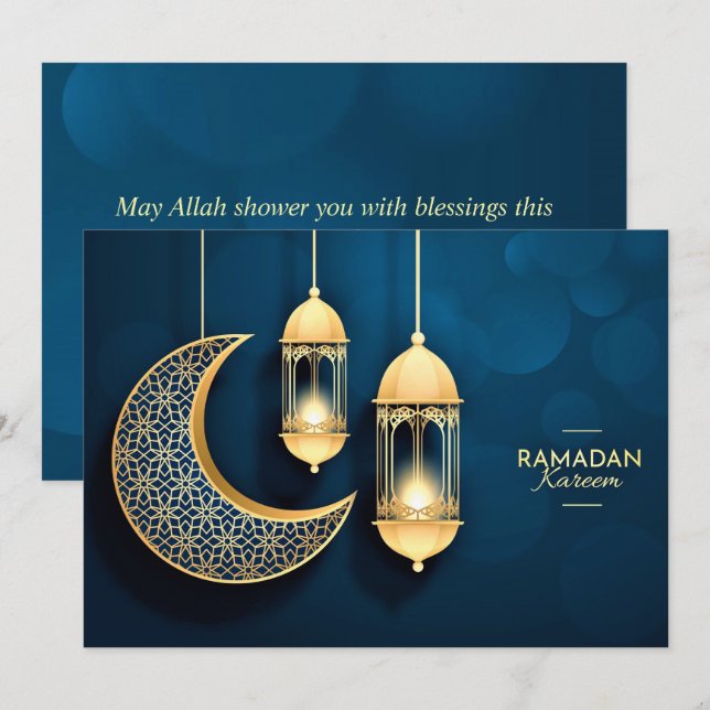 Ramadan Kareem Guld Crescent and lantern Julkort (Fram/baksida)