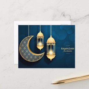 Ramadan Kareem Guld Crescent and lantern Vykort
