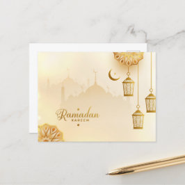 Ramadan Kareem Guld Crescent and lantern Vykort