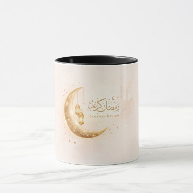 Ramadan Kareem Guld Halvmåne Mugg – Elegant Islami (Center)