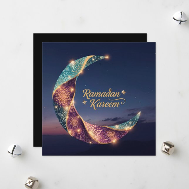 Ramadan Kareem holiday Personalized Hilal Card Julkort (Fram/Back In Situ)