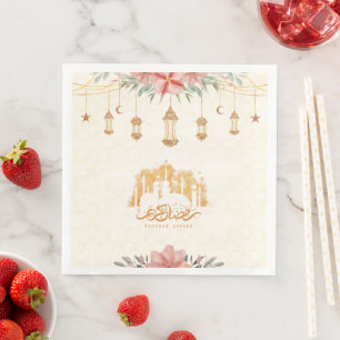 Ramadan Kareem Iftar Blommigt Watercolor Lanterns Pappersservett
