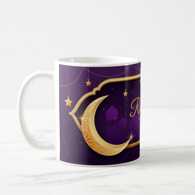 Ramadan Kareem Lila Guld Crescent Stars Mosque Kaffemugg (Vänster)