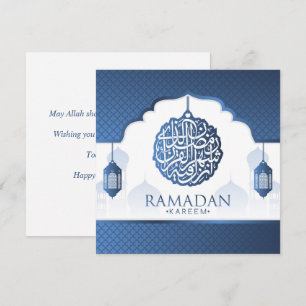 Ramadan Kareem Mubarak Blue White Calligraphy Julkort