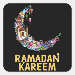 Ramadan Kareem Mubarak Fasting Måne Fyrkantigt Klistermärke
