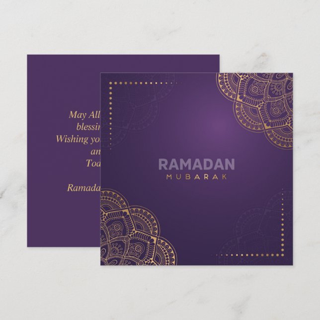 Ramadan Kareem Mubarak Golden Mandala Lila Julkort (Fram/baksida)