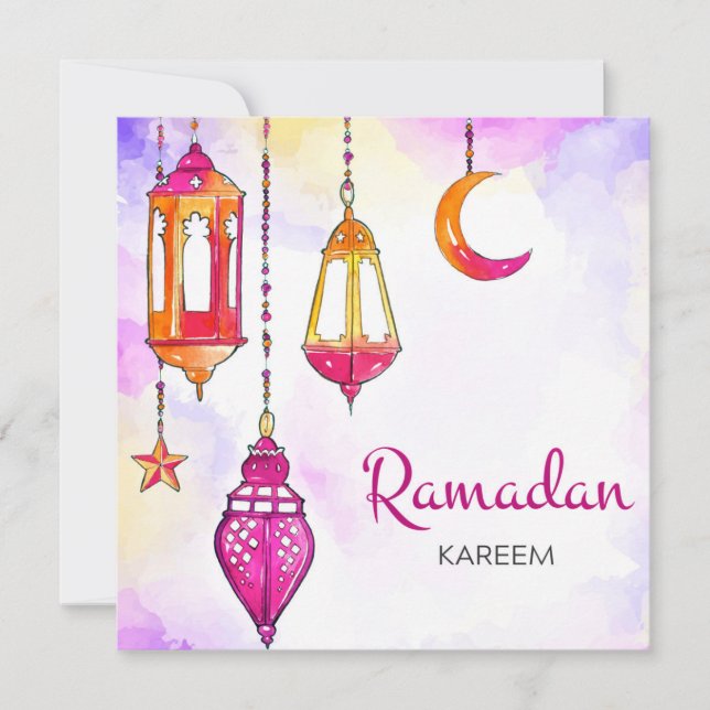 Ramadan Kareem Mubarak Watercolor Crescent Julkort (Framsida)