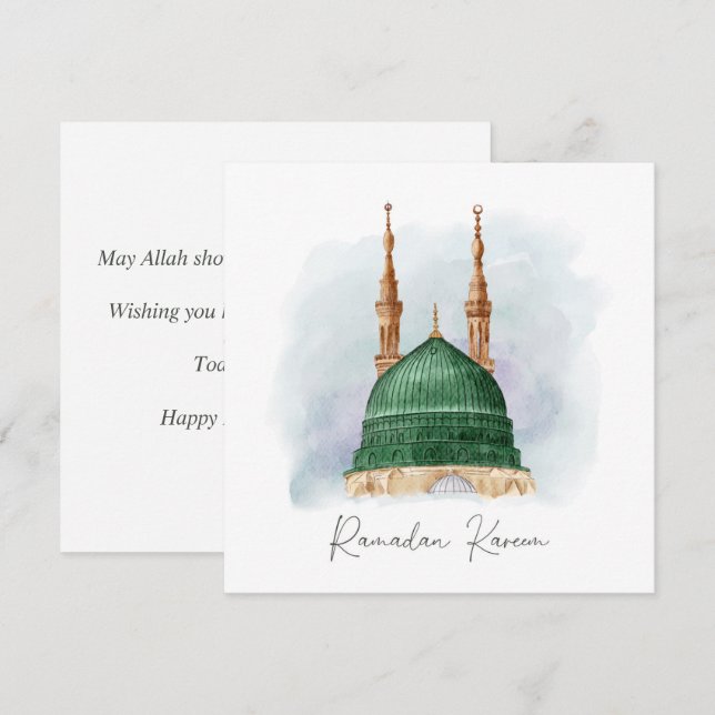 Ramadan Kareem Mubarak Watercolor Madina Munawwara Julkort (Fram/baksida)