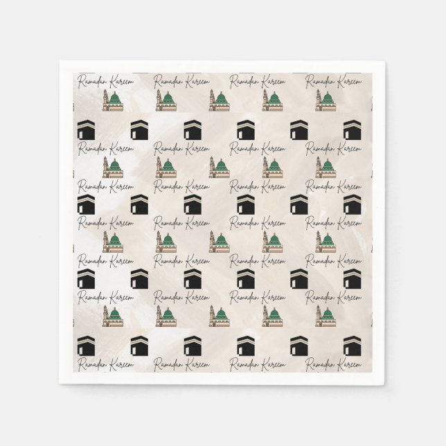 Ramadan Kareem Napkins – Kaaba & Masjid al Nabawi Pappersservett (Framsidan)