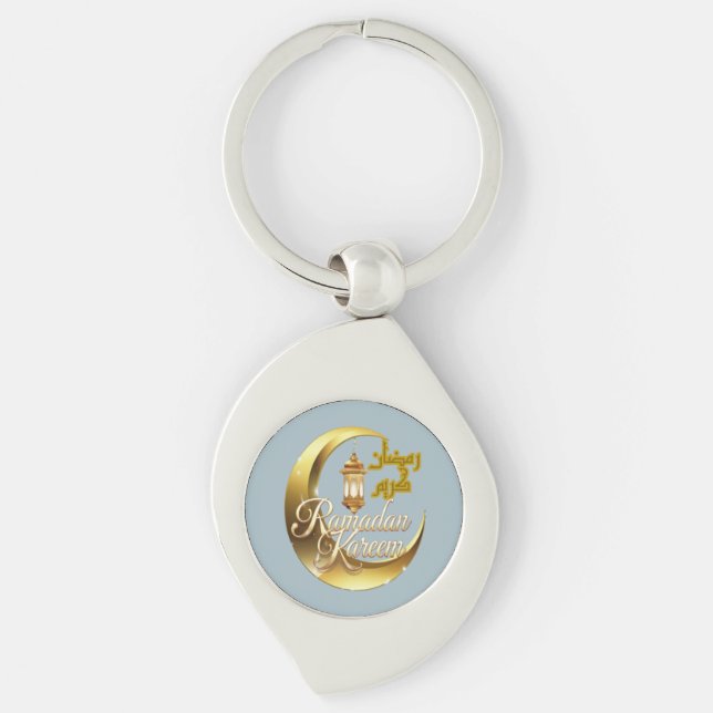 Ramadan Kareem Swirl Silverfärgad Nyckelring (Framsidan)