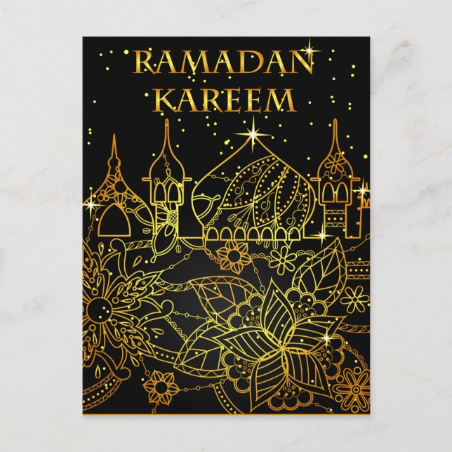 Ramadan Kareem vykort guld på svart (Framsida)