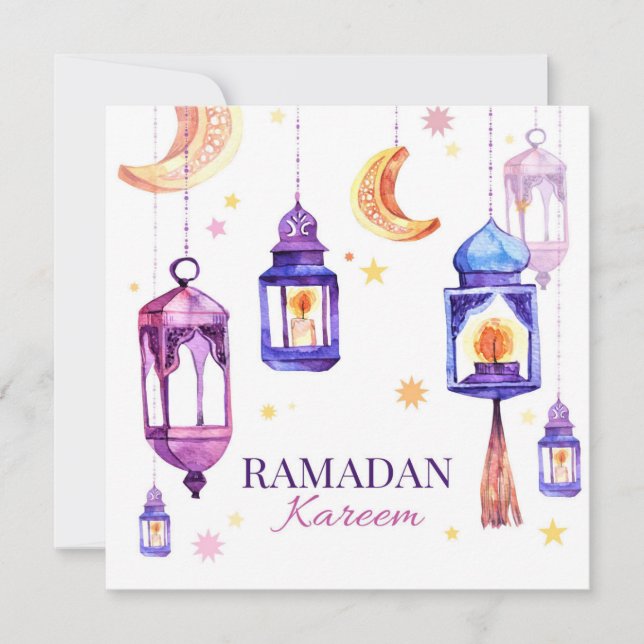 Ramadan Kareem Watercolor Islamic Crescent Julkort (Framsida)