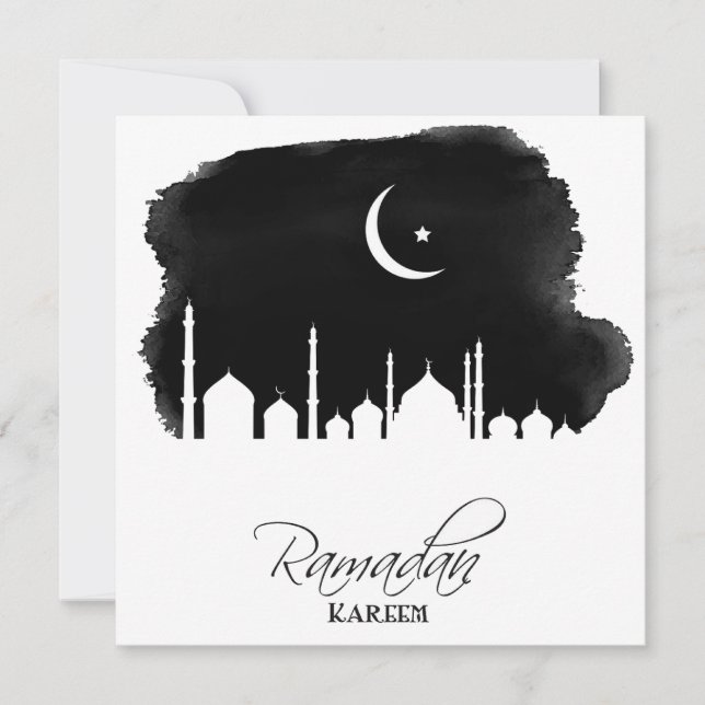Ramadan Kareem Watercolor Mosque Julkort (Framsida)