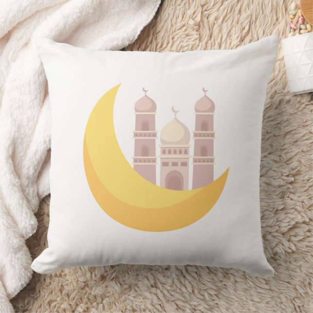Ramadan Minimalist Mosque with Moon Throw Pillow Kudde (Filt)