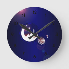 Ramadan Mosque i Crescent Måne med Fanous Blue Rund Klocka