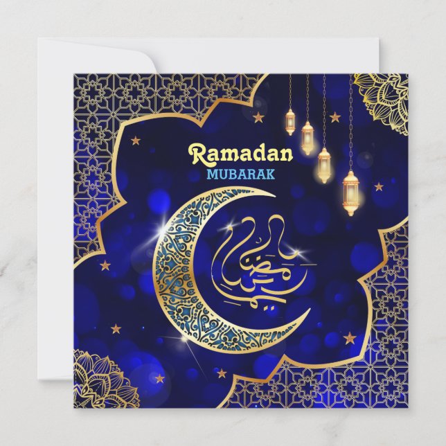 Ramadan Mubarak Arabisk kalligrafi Gyllene halvmån Julkort (Framsida)