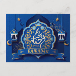 Ramadan Mubarak Arabiska Calligraphy Mönster Blue Helg Vykort