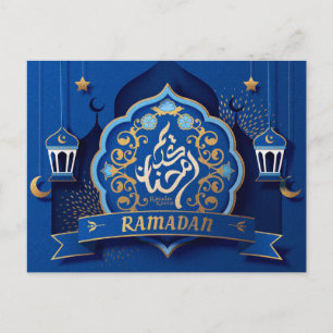 Ramadan Mubarak Arabiska Calligraphy Mönster Blue Helg Vykort