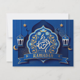 Ramadan Mubarak Arabiska Calligraphy Mönster Blue Julkort