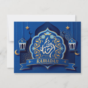 Ramadan Mubarak Arabiska Calligraphy Mönster Blue Julkort