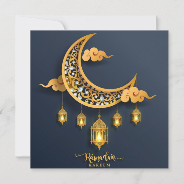 Ramadan Mubarak Bejewel Crescent Islamic Lantern Julkort (Framsida)