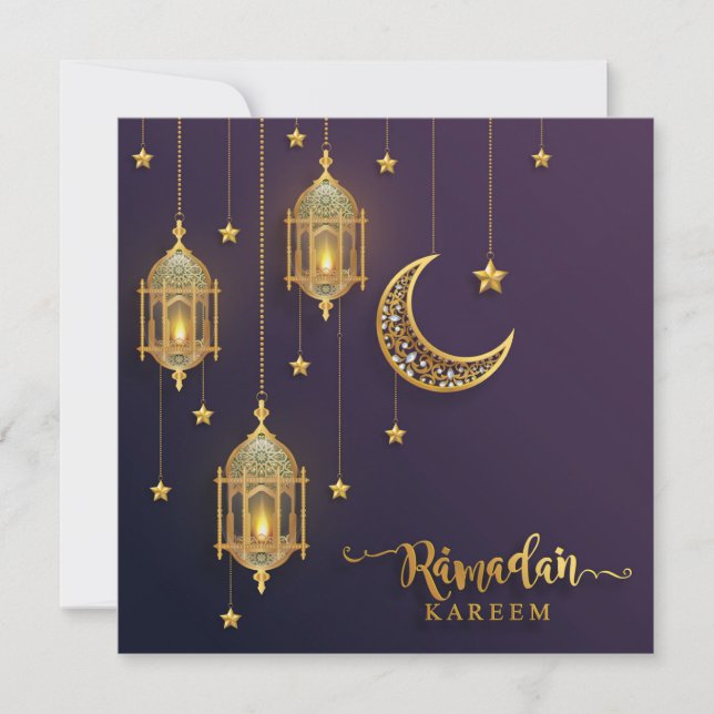Ramadan Mubarak Bejeweled Crescent Guld Stars Julkort (Framsida)