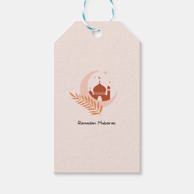 Ramadan Mubarak Boho Måne & Mosque Presentetikett (Framsidan)
