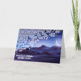 Ramadan Mubarak Crescent Magic Desert Night Blue Helgkort