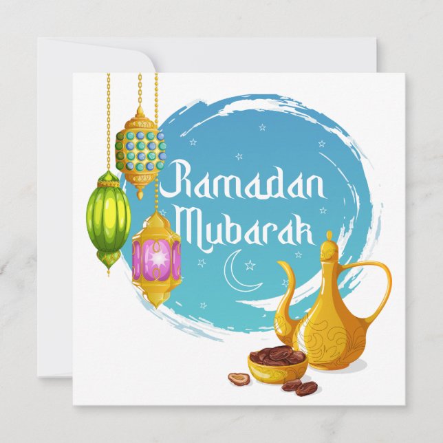 Ramadan Mubarak Färgglada Lyktor, Dadlar & Tekanna Julkort (Framsida)