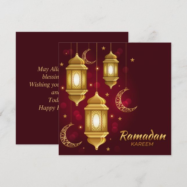 Ramadan Mubarak Golden Cresent Islamic Lantern Red Julkort (Fram/baksida)