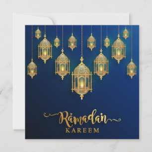 Ramadan Mubarak Golden Islamic Lanterns Blue Julkort