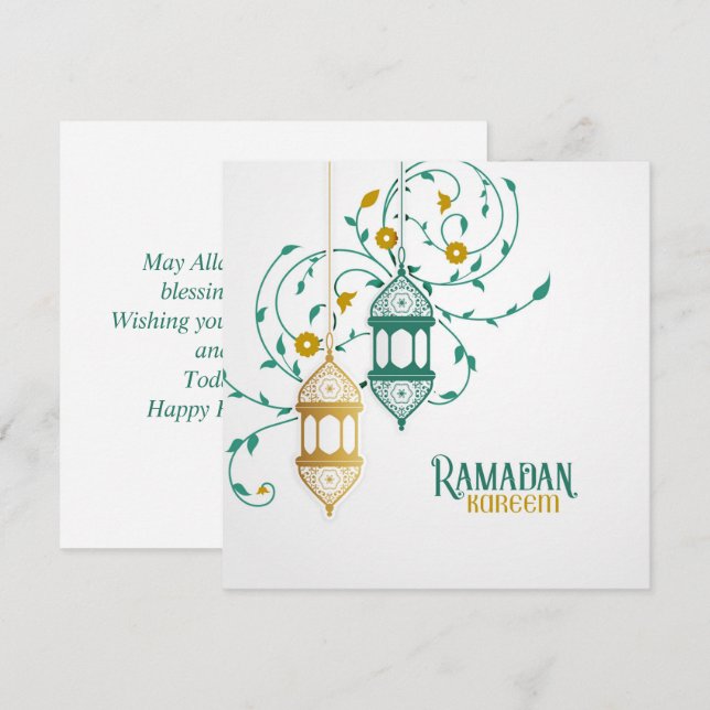 Ramadan Mubarak Golden Teal Islamic Lantern Blommi Julkort (Fram/baksida)