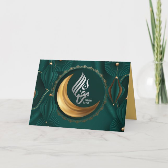 Ramadan Mubarak Guld Crescent Arabi Calligraphy Helgkort (Framsida)