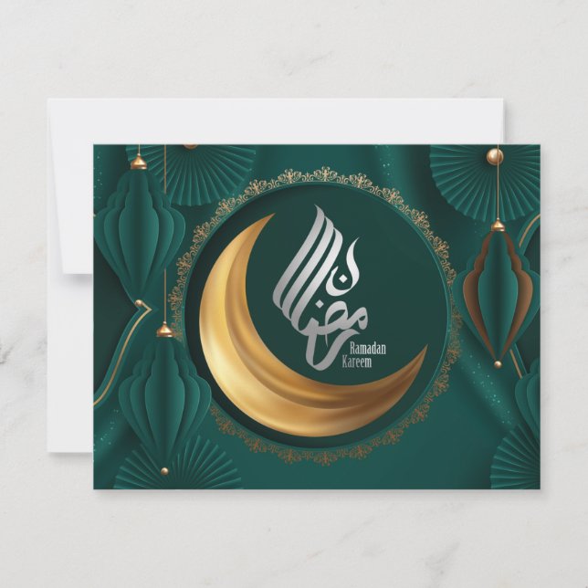Ramadan Mubarak Guld Crescent Arabi Calligraphy Julkort (Framsida)