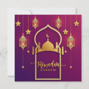 Ramadan Mubarak Guld Mosque Islamic Lantern Lila Julkort