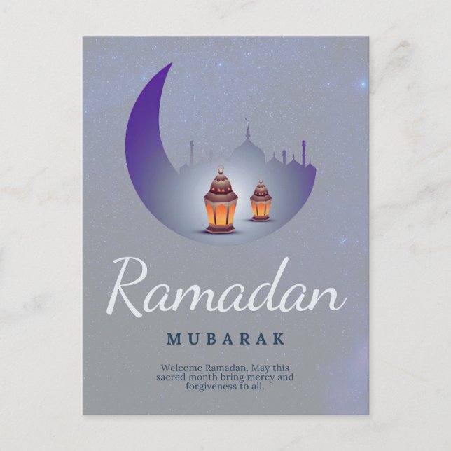 Ramadan Mubarak Halvmånelykta Konst Vykort (Framsida)