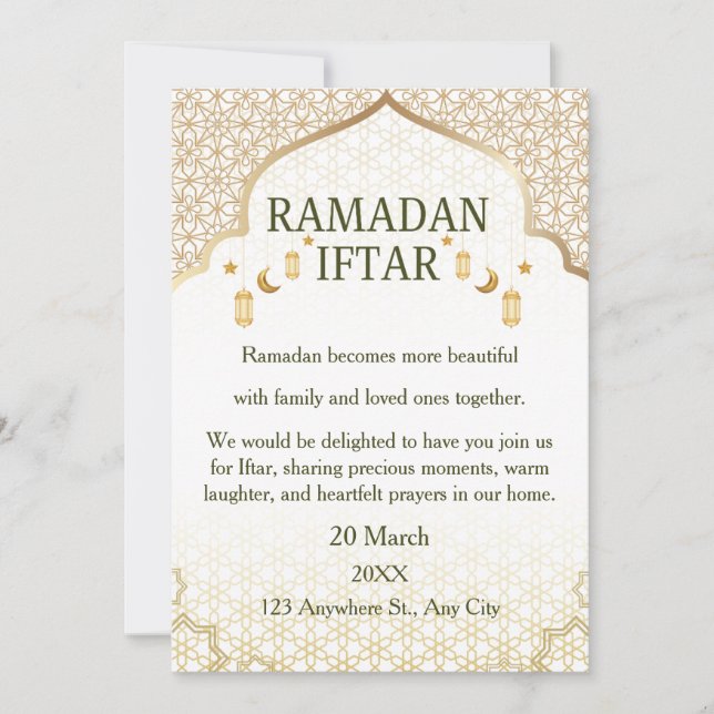 Ramadan Mubarak-inbjudningar – Elegant familje-Ift Inbjudningar (Framsida)