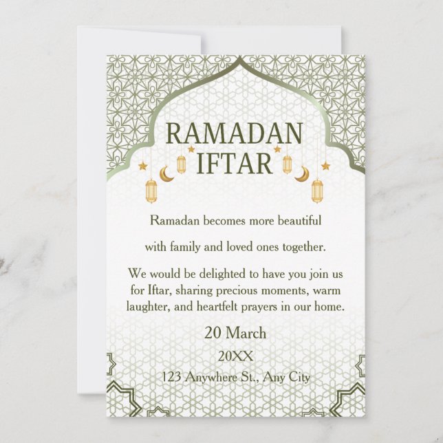 Ramadan Mubarak-inbjudningar – Elegant familje-Ift Inbjudningar (Framsida)