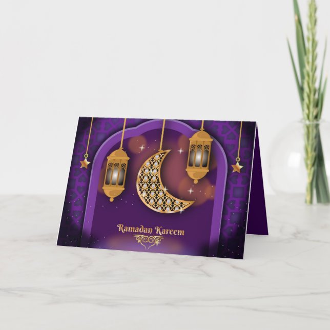 Ramadan Mubarak Islamic Lantern Crescent Lila Helgkort (Framsida)
