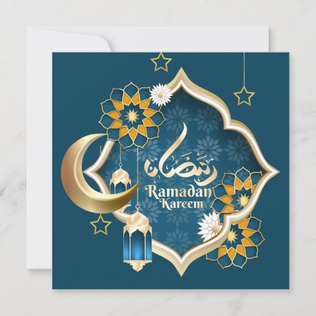 Ramadan Mubarak Islamic Lantern Crescent Star Blue Julkort (Framsida)