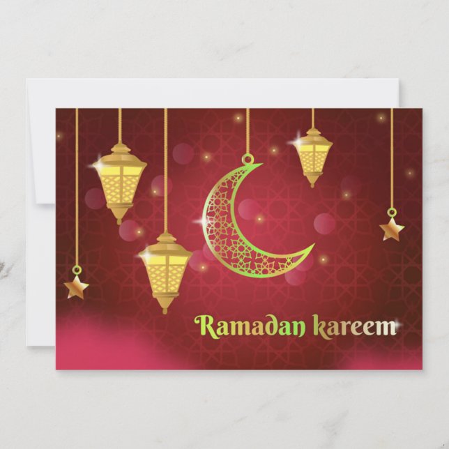 Ramadan Mubarak Islamic Lantern Crescent Star Red Julkort (Framsida)
