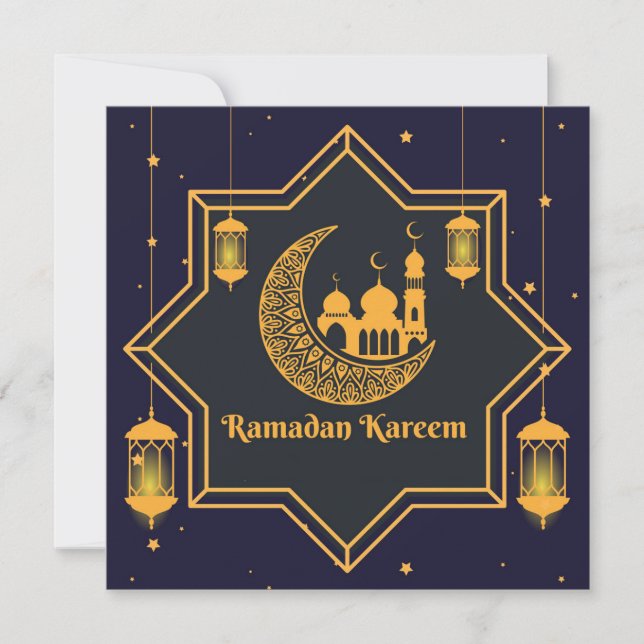 Ramadan Mubarak Islamic Lantern Star Crescent Blue Julkort (Framsida)