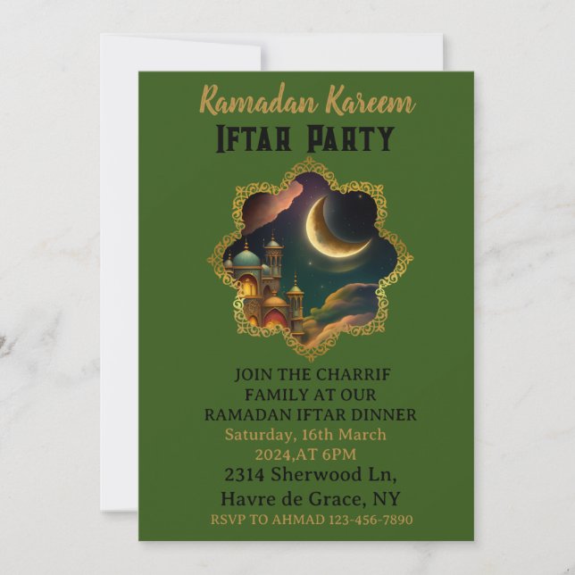 RAMADAN MUBARAK KAREEM 2024 Iftar Party Inbjudningar (Framsida)